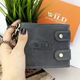 Чоловіче шкіряне портмоне Always Wild 2900-BIC чорне на кнопках з ланцюжком - мініатюра 10