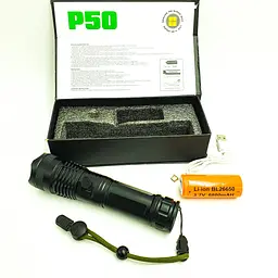Ліхтар акумуляторний ручний металевий ліхтарик із зумом 26650 battery BL X71 P50 чорний - мініатюра 5