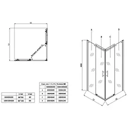Душова кабіна без піддону Koer Sr SC03-90x90x200-TR-02 прозоре скло Easy Clean 6мм Ss Color KR5680, Нержавіюча сталь, прозорий, Нержавеющая сталь - мініатюра 2