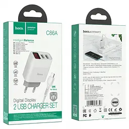 Зарядний пристрій 220 В 2 USB з кабелем USB Hoco з екраном - мініатюра 6