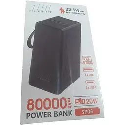 Акумулятор портативний Profit SP08 80000mAh 22.5W + PD 20W LED чорний з ліхтариком - мініатюра 2