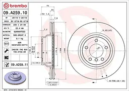 Диск тормозной передний вентилируемый Bmw 1, 3, X1 03-15г Brembo ( 09.A259.11 )