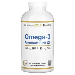 Жирні кислоти California Gold Nutrition Omega 3 Premium Fish Oil, 240 рибних капсул