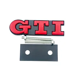 Емблема напис GTI у решітку 91х21мм Червона метал (на кріпленнях)