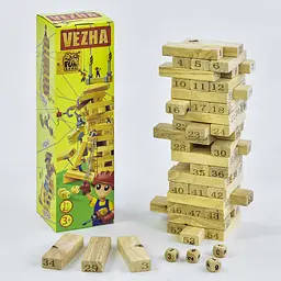 Дерев'яна гра "Вежа" 7358 Fun Game, 54 деталі, в коробці (6945717438897)