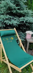 Розкладне дерев’яне крісло шезлонг з тканиною, для дачі, пляжу чи кафе - мініатюра 3