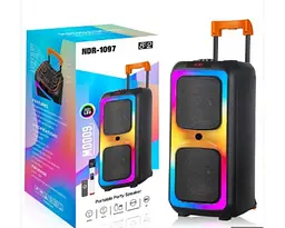 Колонка портативна акумуляторна Bluetooth 8"х2 потужність 100Вт з мікрофоном радіо пульт та світломузикою UKC NDR-1097 - мініатюра 1