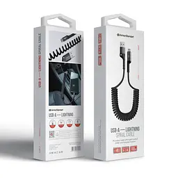 Кабель в авто, Спіраль USB-A to Lightning 2.4A 1m Black - мініатюра 3