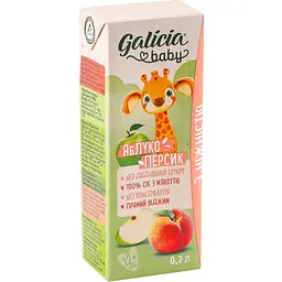 Сік Galicia Baby яблучно-персиковий з м’якоттю натуральний гомогенізований стерилізований 0.2 л - мініатюра 2