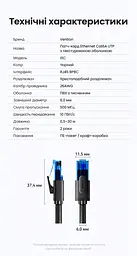 Ethernet-патч-корд Vention довжина 2 м LAN-кабель роз’єми RJ45 8P8C на обох кінцях Cat6A UTP неекранована вита пара заявлена швидкість передавання 10 Гбіт/с фактичний результат залежить від пристроїв і умов мережі зовнішній діаметр 6 мм рельєфна гнучка оболонка гарантія 2 роки чорний виріб із напівпрозорими синіми штекерами в чорних корпусах (ISCBH) - мініатюра 2