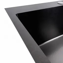 Кухонна мийка Platinum Handmade PVD з нержавіючої сталі 1.0 мм квадратний сифон 60x50x23 см чорна HSB - мініатюра 4