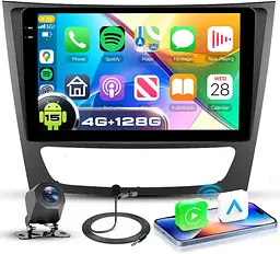 Автомобільне радіо 4G+128G Android 15 для Mercedes Benz E Class W211 E200 CLS W219 2002-2009, 9" In-Cell HD Touch Screen