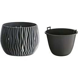 Горщик для квiтiв Prosperplast Sandy Bowl круглий з вкладишем, 180 мм, антрацит (22981-433) - мініатюра 2