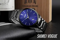 Чоловічий наручний годинник Skmei 9140 чорні з синім циферблатом - мініатюра 4