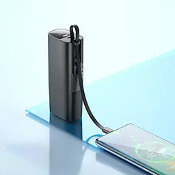 Мережевий зарядний пристрій Hoco J148 з вбудованим Power Bank 5000mAh PD 20W + кабель Type-C чорний - мініатюра 2