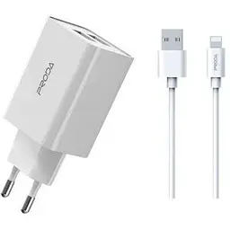 Зарядний пристрій Proda PD-A28i 2хUSB 2.4A + USB Ligthtning 1.0m (PD-A28i-WH)