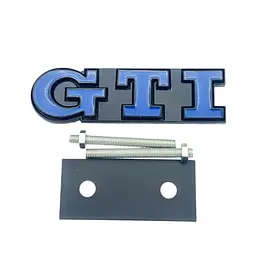 Емблема напис GTI у решітку 91х21мм Синя+Чорна окантовка метал (на кріпленнях)