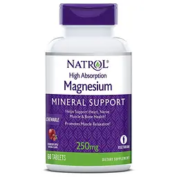 Вітаміни та мінерали Natrol Magnesium High Absorption 60 жувальних таблеток - мініатюра 2