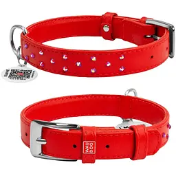 Нашийник для собак Waudog Glamour, шкіряний, зі стразами, з QR паспортом, XL, 38-49х2 см, червоний - мініатюра 3