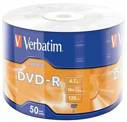 Диск Verbatim DVD-R 4,7Gb 16x DATA LIFE Tape Wrap 50 ПК (43791) (6267030)