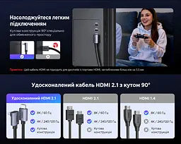 Кабель HDMI UGREEN HD188 2.1 кутовий 90° 8K 60 Гц 1 м чорний (95826) - мініатюра 13