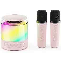 Портативна колонка K19 Bluetooth з LED-підсвіткою і 2 мікрофонами, караоке Рожева - мініатюра 2