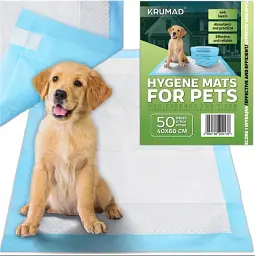 Пелюшки для собак і котів Krumad KMDW124, розмір 60 × 60 см, комплект 50 штук, одноразові гігієнічні килимки для тварин