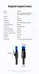 Мережевий патч-корд Ethernet Vention 20 м LAN-кабель 2 штекери RJ45 8P8C Cat6A UTP до 10 Гбіт/с з текстурованою оболонкою чорного кольору та з прозорими синіми корпусами роз'ємів (ISCBQ) - мініатюра 2