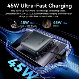Батарея універсальна Vention 20000 mAh 45W Mini with Built-in USB-C Cable Gray (FHGH0) - мініатюра 6