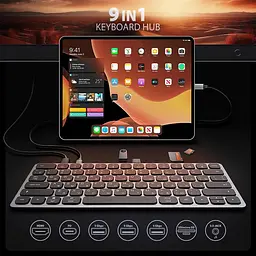 Клавіатура AXAGON HMC-KB USB-C 9 in 1 HUB EN/UA Grey Black (HMC-KB-CRL) - мініатюра 3