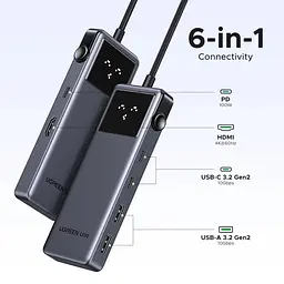 Док-станція USB3.2 Type-C --> HDMI 4K60Hz/2xUSB-А 3.2/2xUSB-C 3.2/PD 100W 6-in-1 CM888 Ugreen - мініатюра 3