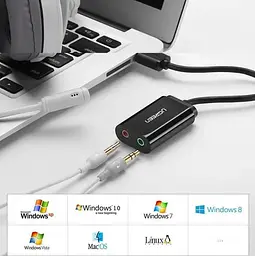 Зовнішній стереофонічний звуковий адаптер Ugreen US205 для навушників USB 3,5 мм Black (30724) - мініатюра 2