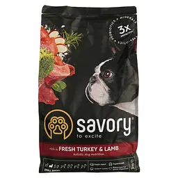 Сухий корм для собак малих порід Savory Small Breed rich in Fresh Turkey&Lamb зі свіжим м'ясом індички і ягнятиною 3 кг - мініатюра 2