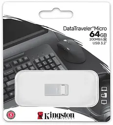 USB Flash Kingston USB 3.2 DT Micro Metal 200Mb/s 64GB Silver - мініатюра 4