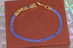 Браслет Xuping Jewelry дві доріжки із синіх фіанітів 19 см 4 мм золотистий