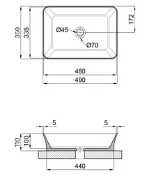 Раковина накладна Qtap Virgo 490х350х110 мм, White, прямокутна, без донного клапана QT18112261WN - мініатюра 6