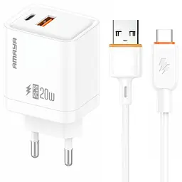 МЗП Amaya E77D PD20W+QC3.0 (1USB-A/1C) + кабель USB to Type-C White