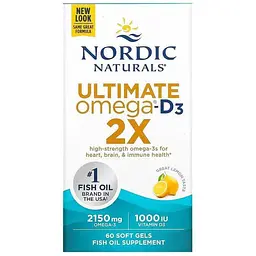 Риб'ячий жир Nordic Naturals Ultimate Omega D3 2X 2150 мг 60 капсул смак лимона (NOR-021550) - мініатюра 2