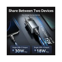 Зарядний пристрій Vention 1xUSB-C PD 30 Вт + 1xUSB QC 3.0 18 Вт GaN сірий (FEWH0-EU) - мініатюра 8