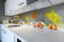 Кухонний фартух Яблука та орхідеї для кухні наклейка ПВХ квіти натюрморт Жовтий 60х250 см Happy Pocket Z180514 - мініатюра 6
