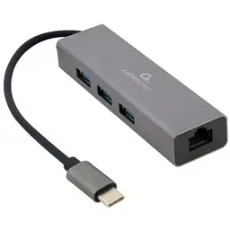 Хаб Usb Cablexpert A-CMU3-LAN-01, Grey, Type-C 3.1 - 3xUsb 3.1 / GLan, кабель 17 см, алюмінієвий корпус
