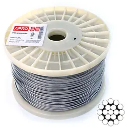 Трос нержавіюча сталь Apro 1мм x 200м (1x19) DIN 3053 (в упаковці 200 шт.)