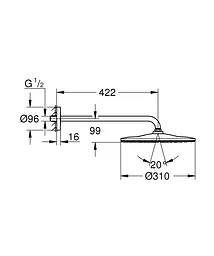 Верхній душ з душовим кронштейном 422 мм, 1 режим струменя Grohe Rainshower 310 Mono 22121KF0, Чорний матовий - мініатюра 7