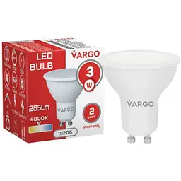 Лампа світлодіодна VARGO 3W GU10 4000К 220V 50Hz V-111206