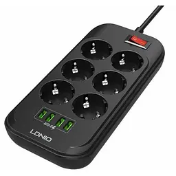 Мережний фільтр LDNIO SE6403 6 розеток і 4 USB 2 м Чорний