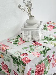 Скатертина Ecotton 150х240 см бавовняна з рогожки рожева 29033/2 Літній букет (23554)