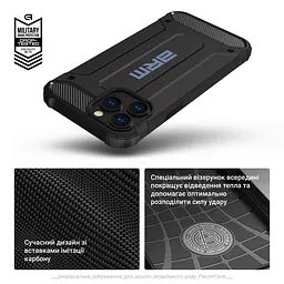 Чехол для Apple iPhone 15 Pro Max, Panzer, черный, противоударный, бронированный, милитари, панель-накладка, защита всего корпуса, защита дисплея и камеры, термополиуретан (TPU) + поликарбонат (PC), ArmorStandart (ARM73741) - мініатюра 6