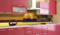 Вініловий кухонний фартух Венеція на заході сонця наклейка для кухні гондола Місто Коричневий Happy Pocket Z181530 - мініатюра 2