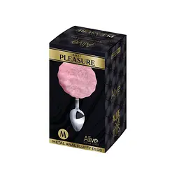 Металева анальна пробка Кролячий хвостик Alive Fluffy Plug M Pink, діаметр 3,4 см - мініатюра 2