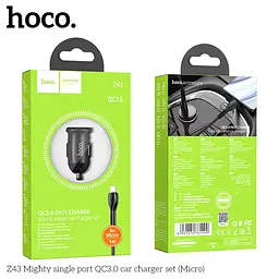 Адаптер автомобільний Hoco Micro USB Cable Mighty single port Car charger Z43 |1USB, 3A, QC, 18W| - мініатюра 3
